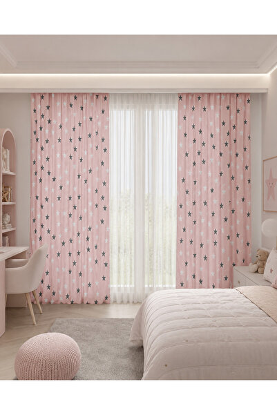HOMESSA Yıldızlı Çift Kanatlı Çocuk Odası Fon Perde