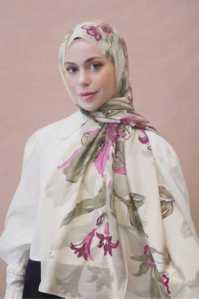 YILDIZ SCARFS Orchid Pattern Premium Tensel Shawl - Cream