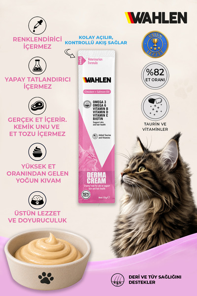 WAHLEN Biyotin ve Çinko Katkılı Deri ve Tüy Sağlığı Sıvı Kedi Ödül Kreması 30...