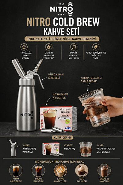 SODELICIOUS COFFEE TEA Nitro Cold Brew Kahve Seti – 500 ml Paslanmaz Sifon + ...