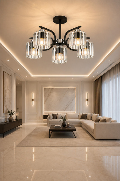 ESSLİGHT Nehir 5’li Kristal Taşlı Modern Salon Mutfak Yatak Odası Avizesi