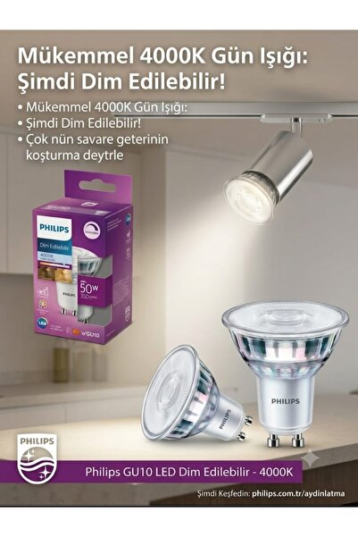 Philips 4-50w 4000K Gün Işığı Gu10 Dim Edilebilir Led Ampul