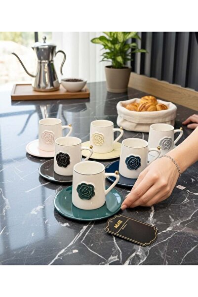ACAR 6-Piece Porcelain Colored Rosaria Coffee Cup