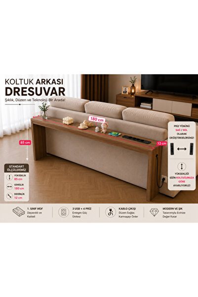 TrMuko Café Royale Vintage & USB-Tech Konsol Raf - 3 USB + 4 Priz Girişli MDF...