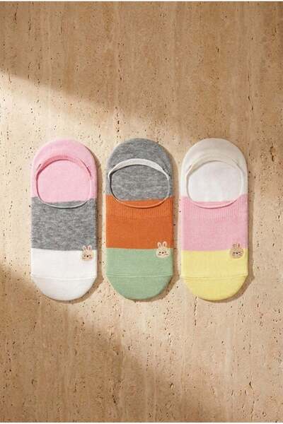 Katia&Bony Women's Rabbit Printed 3-Piece Invisible Ballerina Socks Multicolor