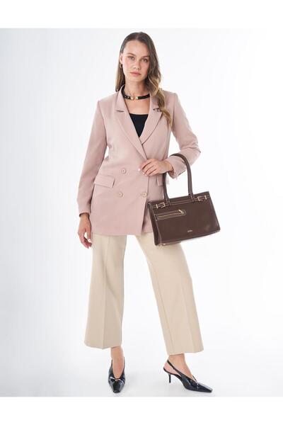 Kayra Jachetă blazer din crep cu buzunare la mâneci, bej
