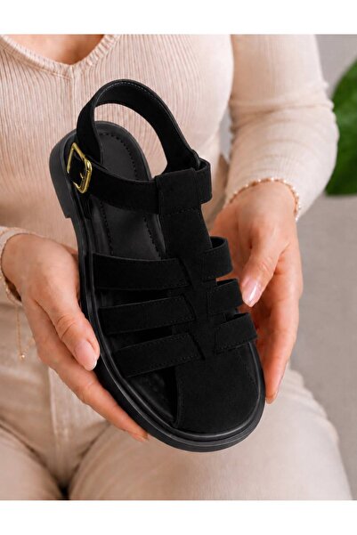 PLN SHOES صنادل نسائية يومية مريحة من الجلد السويدي ذات نعل مريح