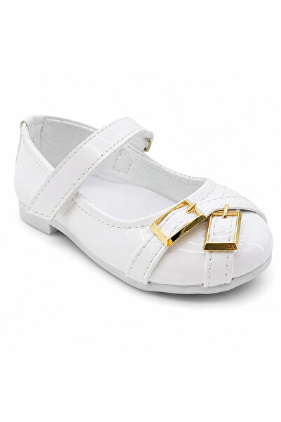 Rexba Girl's White Patent Leather Mary Jane Ballerina Shoes with Gold Double ...