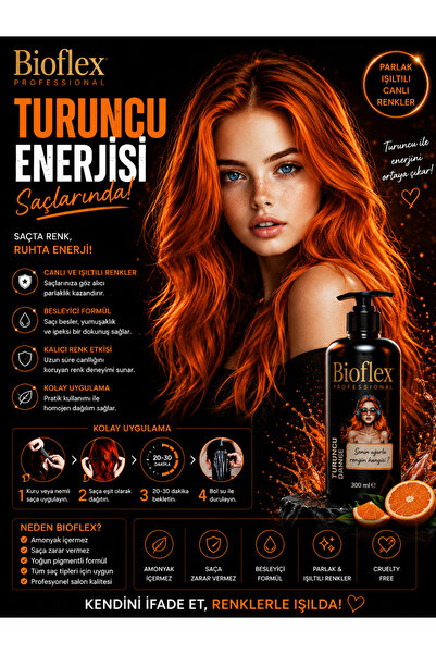 Bioflex Amonyaksız Turuncu Saç Boyası 250 ml Kokusuz Su Bazlı Orange Hair Dye