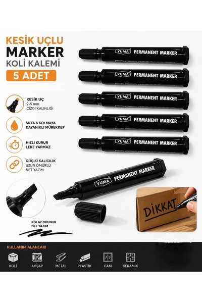 Yuma YM-791-S Permanent Marker Koli Kalemi Siyah (5 Adet)