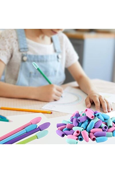 Arabest Pencil Eraser Caps,100-Piece Bulk Color Mix,Pencil Tip Erasers for Ki...