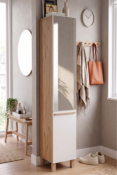 Yurudesign Lusso Aynalı Ayakkabılık Çok Amaçlı Dolap 2 Kapaklı 8 Raflı Ahşap ...