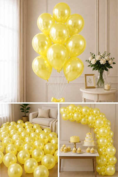 Parti dolabı Pack of 10 Metallic Yellow Shiny Color Balloons