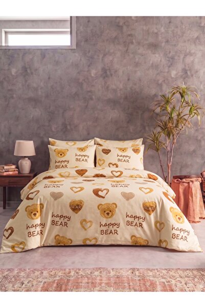 Tabu Home Set de lenjerie de pat dublu elastic cu cearșaf de inimă și ursuleț...