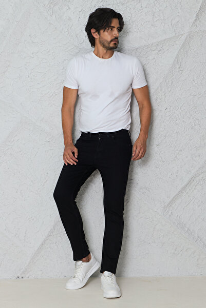MYRAB DENİM Men's Black Regular Fit Comfortable Cut Denim Zift Blue Jeans