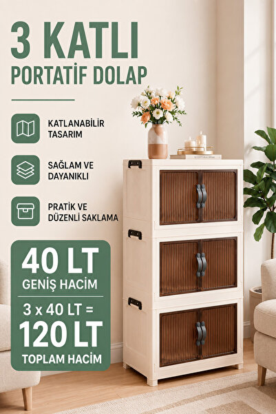 EVONİTA 3 Katlı Portatif Plastik Dolap | Çok Amaçlı Saklama ve Düzenleyici | ...