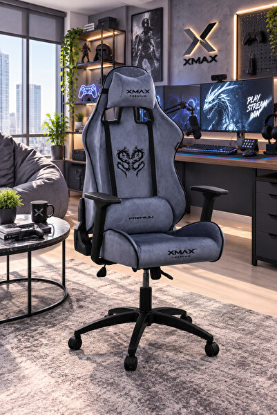 XMAX / Rio Plus Balerion Terletmez Kadife Kumaş Antrasit Gaming Oyuncu Koltuğ...