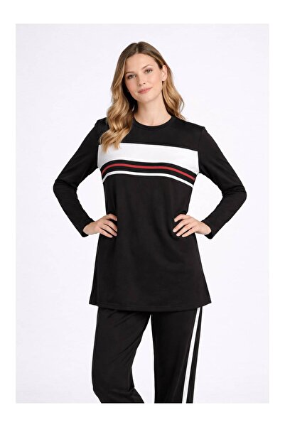 Köşedeki Dükkan Striped Detailed Long Sleeve Premium Modal Set - Black