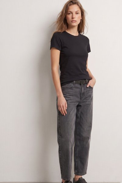 Elemge 95% Cotton 5% Lycra Body-Fitting Magic Fit Black Women's Stretch T-Shirt Compact Combed Cotton Short Sleeve Flexible Basic T-Shirt Elastane Body