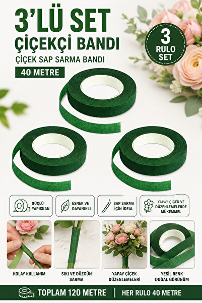 Dünya Magnet 3lü Set Çiçekçi Bandı Yeşil Renk Yapay Çiçek Latex Köpük Çiçek S...