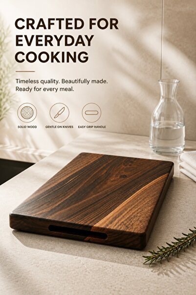 HİCOWOOD Extra Kalın Şef Tipi Doğal Ceviz Kesme Tahtası –45X30X3 CM – Lazerle...