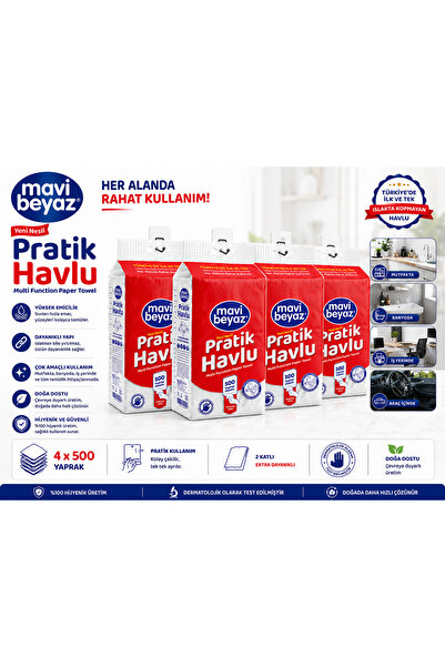Mavi beyaz Pratik Havlu 500 Yaprak - Yeni Nesil Çok Amaçlı El ve Yüz Havlusu ...
