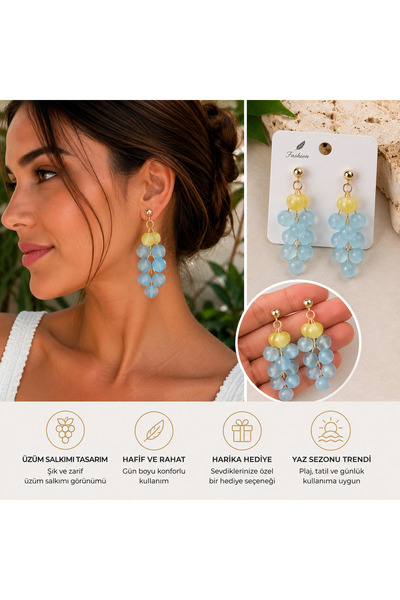 MODA Maisonlune 2026 New Season Yellow Blue Grape Cluster Earrings Colorful B...