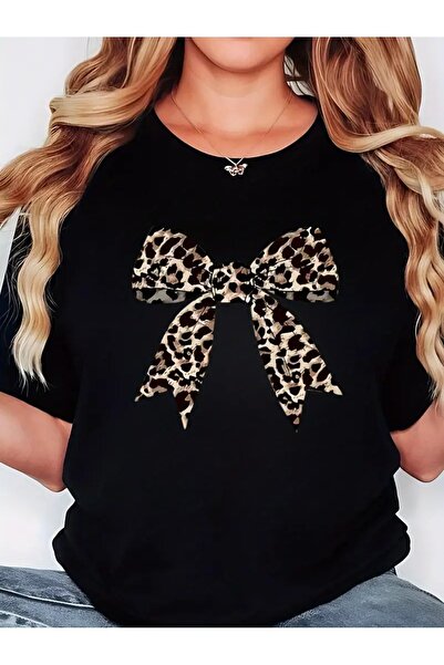 Tarzsokak Ženska mašna Sa leopard printom bela crna T-shirt Oversize kroj
