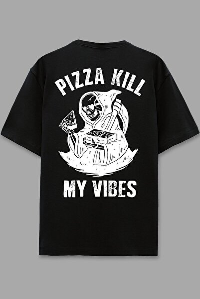 Adrift Tricou unisex oversize negru Pizza Killer