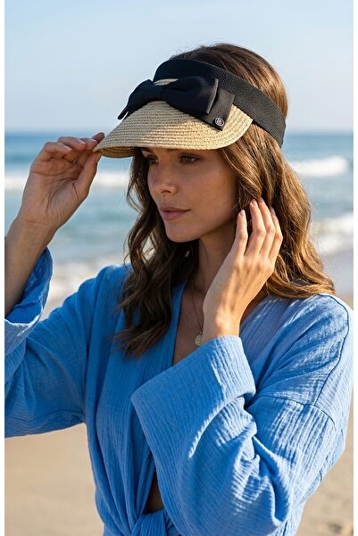 LAGRANZE Summer Women's Ribbon Detailed Banded Straw Visor Hat