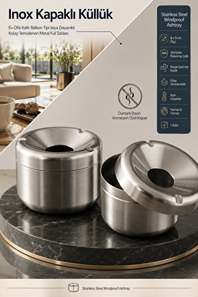 Transformacion Inox Paslanmaz Çelik Küllük – 8 x 5 cm | Modern, Hijyenik ve D...