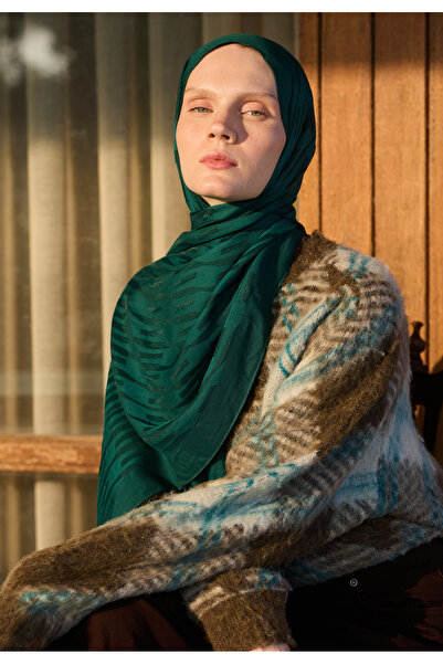 Freshscarfs Nara Pamuk Floş Jakarlı Şal Petrol
