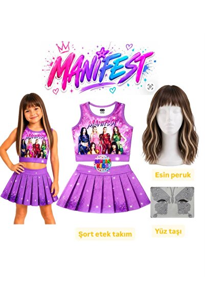 bemora kids manifest mor etek bluz alt üst 2 li takım şort etek kız çocuk alt...