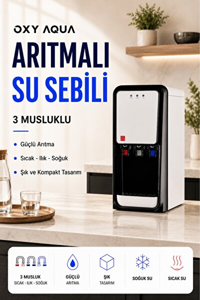 OXYAQUA 12 Litre Kapasiteli Tezgah Üstü 3 Musluklu Sıcak Soğuk ve Normal Su Çıkışlı Arıtmalı Su Sebili