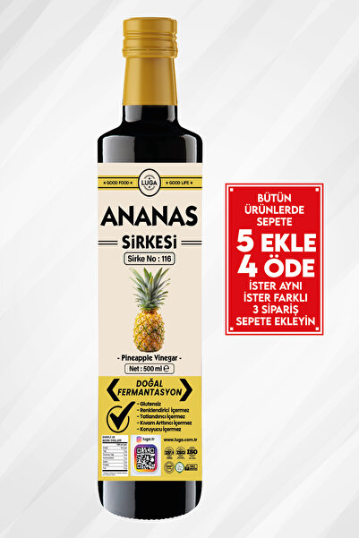 Luga Ananas Sirkesi Doğal Fermantasyon, Katkısız, Koruyucusuz