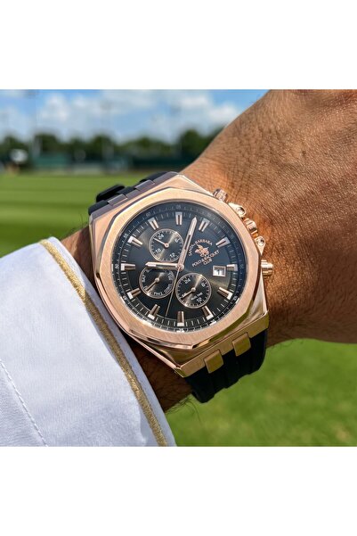 Santa Barbara Polo & Racquet Club ساعة فاخرة للرجال بسوار من السيليكون الأسود...