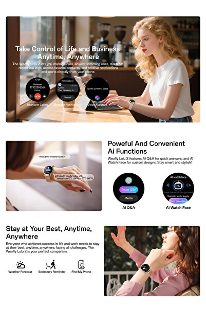 Weofly Lulu 2 Smart Watch for Women | AMOLED Display | Bluetooth Calling | Stainless Steel Strap | Health & Fitness Tracker