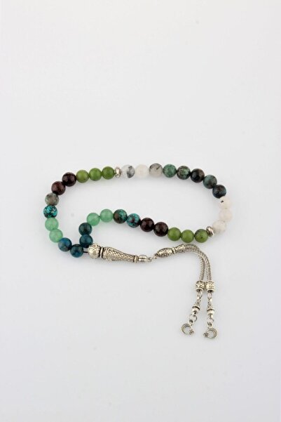 OSMANLI DOĞAL TAŞ Taurus Zodiac Sign 33-Piece Prayer Beads Apatite-Tourmaline...
