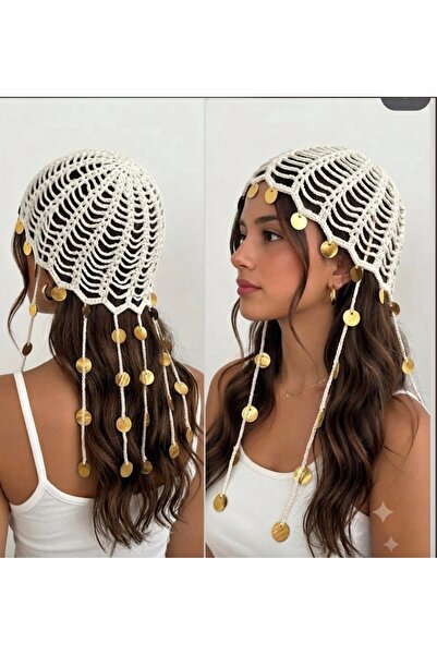 Momsada Sequin Hand Knitted Bohemian Mesh Bandana Sequin Festival Hair Accessory