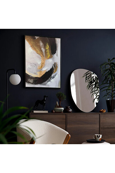 MallDeco Tablou Canvas Abstract cu Accente Aurii, Pictat Manual