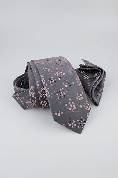 Milleniva Floral Gray Pink Tie & Handkerchief