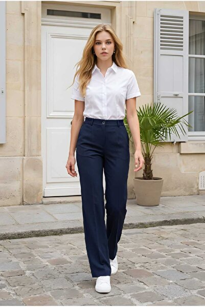 hies Flexible Palazzo Fabric Pants with Side Belt, Rubberized Buttons and Zip...