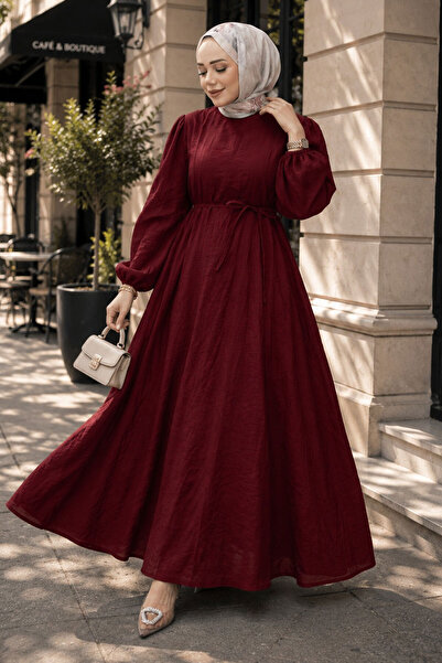 Tesettür Dünyası Lina Dress with Sewing and Lace Detail Tsd260223 Burgundy