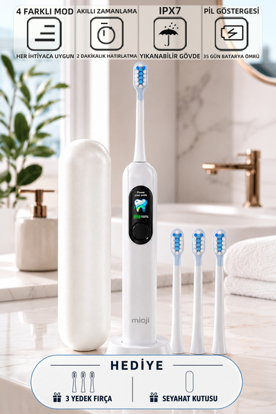 Mioji Oral B8 Care Şarj Edilebilir Diş Fırçası Beyaz + 3 Yedek Başlık ve Taşı...