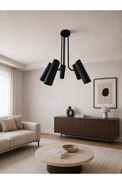 avizade LYRA 5'li Siyah Modern Silindir Sabit Başlıklı Spot Avize LED GU10 Du...