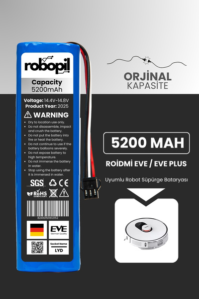 ROBOPİL Roidmi Eve / Eve Plus Batarya [orjinal Kapasite] 5200mah Akıllı Robot...
