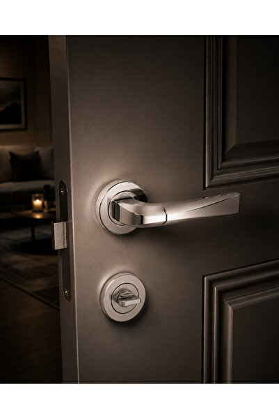 İSTANBUL DOOR HANDLES Kristal Nikel Saten Daire Rozetli WC Kapı Kolu - 1 Takım