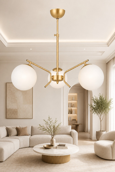 ESSLİGHT Tutku 3’lü Eskitme Beyaz Camlı Modern Salon Mutfak Yatak Odası Avizesi