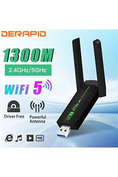 DERAPID محول واي فاي AC1300 1300Mbps محول واي فاي USB ثنائي النطاق 2.4G/5Ghz ...