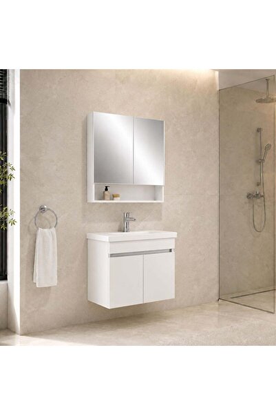 KALE Optimum 80 cm Set Beyaz (Lavabo + Dolap + Düz Ayna)